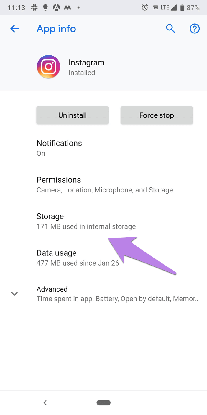 Hapus data cache ig Android