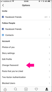 Change Password with Instagram App